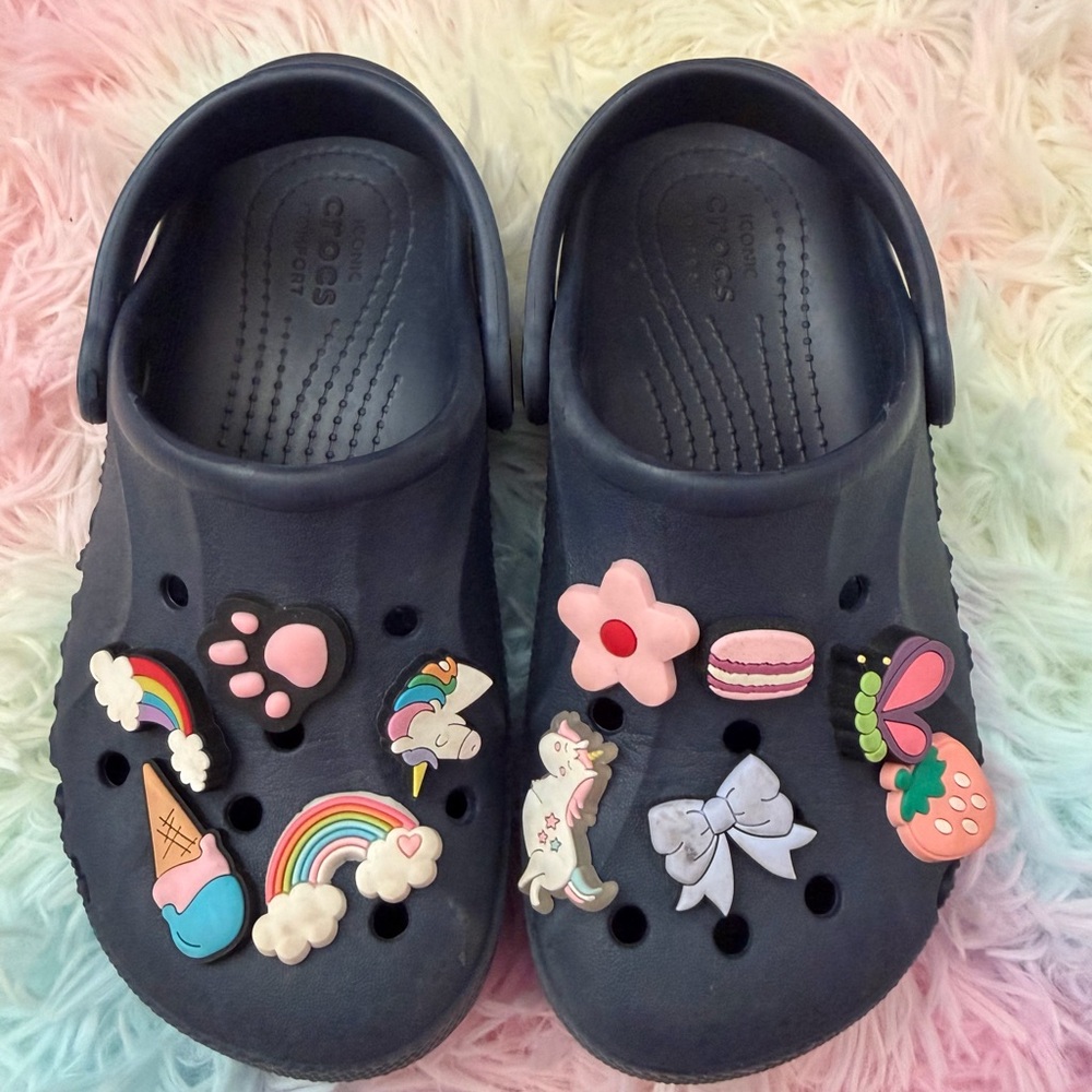 Crocs Kids Navy Clogs with Fun Charms
